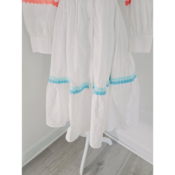 Marie By Victoria Dunn Amelie White Cotton Provence Long Sleeves Midi Dress XS - Picture 7 of 14